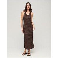 Superdry Crochet Halter Maxi Dress - Oak Brown