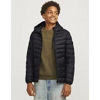 Jack & Jones Junior Boys Sprint Solid Padded Hooded Jacket - Black