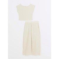 River Island Girls Textured Top And Trousers Set - Beige