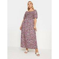 Yours Curve Maxi Shirred Square Neck Dress - Pink