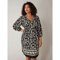 Evans Border Print Dress - Black