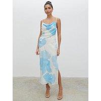 Pretty Lavish Printed Chiffon Strappy Midaxi Dress With Large Floral Pattern - Blue