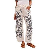 Free People Soutache Good Luck Barrel Jean - White