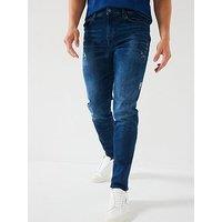 Boss Onyx Bo Tapered Fit Soft Motion Rip & Repair Jeans - Blue