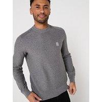 Boss Anion S Regular Fit Waffle Crew Knitted Jumper - Light Grey
