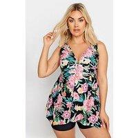 Yours Curve Tropical Floral Buckle Detail Fixed Strap Tankini