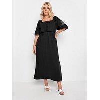 Yours Curve Embroidered Puff Sleeve Maxi Dress - Black