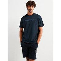Armani Exchange Relaxed Fit Linear Flock Logo T-Shirt - Navy