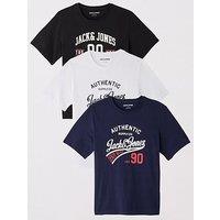 Jack & Jones 3-Pack Ethan Script Logo Short Sleeve T-Shirts - Multi