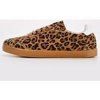 V By Very Real Suede Leopard Print Lace Up Trainer - Brown