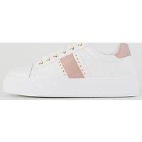 V By Very Lace Up Trainer With Side Stripe And Studs - White