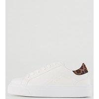 V By Very Lace Up Trainer With Leopard Trim - White