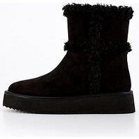 Everyday Flatform Ankle Boot With Faux Fur - Black