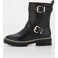 V By Very Wide Fit Biker Ankle Boot With Gold Trims - Black