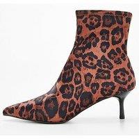 V By Very Leopard Ankle Sock Boot - Brown