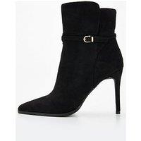 V By Very Point Toe Heeled Ankle Boot With Buckle Trim - Black