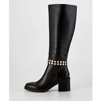 V By Very Knee Boot With Metal Ankle Trim And Block Heel - Black