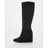 V By Very Wide Fit Wedge Knee Boot - Black