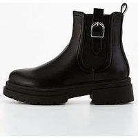 Everyday Chunky Chelsea Ankle Boot With Buckle - Black