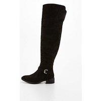 V By Very Over The Knee Flat Boot With Hardware Boot - Black