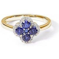 Love Diamond 9Ct Yellow Gold Blue Sapphire And Natural Diamond Ring