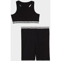 River Island Older Girl Black Crop Top And Cycle Shorts Set - Black