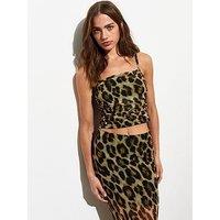 New Look Leopard Mesh Crop Top - Print