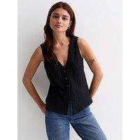 New Look Black Textured Short Button Vest