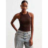 New Look Brown Frill Hem Crop Racer Vest