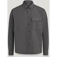 Belstaff Logo Patch Sleeve Garment Dyed Cotton Shirt - Dark Grey