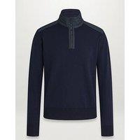 Belstaff Kilmington Shoulder Patch Merino Wool 1/4 Zip Knitted Jumper - Navy