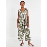 Quiz Khaki Tropical Print Wrap Jumpsuit