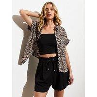 New Look Brown Leopard Print Short Sleeved Shirt