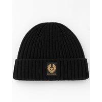 Belstaff Watch Logo Patch Ribbed Beanie Hat - Black