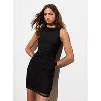 New Look Black Mesh Ruched Sleeveless Mini Dress