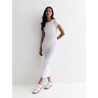 New Look Pale Grey Stretch Cotton Bodycon Midi Dress