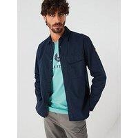 Belstaff Logo Patch Sleeve Garment Dyed Cotton Shirt - Navy