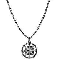 The Love Collection Gent'S Oxidised Sterling Silver Compass Necklace