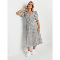 Yours Curve Textured Check Milkmaid Dress - Grey