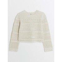 River Island Girls Crochet Metallic Jumper - Cream