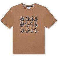 Boss Boys Short Sleeve Multi Logo T-Shirt - Beige