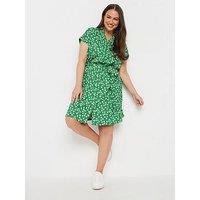 Yours Curve Ditsy Floral Print Structured Dress - Green
