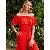 Sosandar Frill Detail Bardot Top - Red