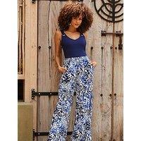 Sosandar Animal Print Crinkle Wide Leg Trousers