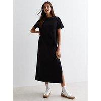 New Look Black Cotton Split Hem Midi T-Shirt Dress