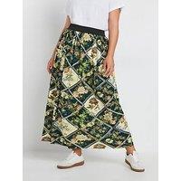 Yours Curve Geometric Floral Pleated Skirt