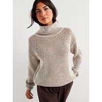 V By Very Funnel Neck Contrast Pleated Jumper With Wool - Beige