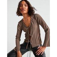 Jdy Long Sleeve Tie Pleat Top - Brown