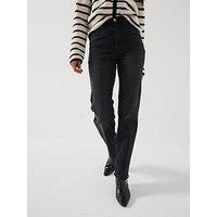 Only High Waisted Straight Leg Jeans - Washed Black