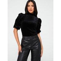 Vero Moda High Neck Ruched 3/4 Sleeve Jersey Top - Black